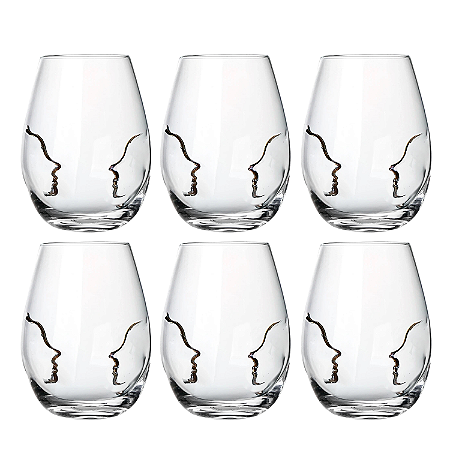 Jogo 6 Copos De Vidro Água Suco 580ml Passione Lapidada Escultura Luxo