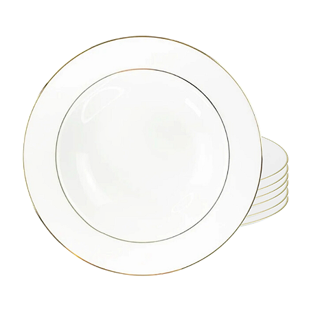 Jogo Pratos De Sobremesa 19cm Porcelana Kit 6 Peças Luxo Borda Dourada Majesty Gold