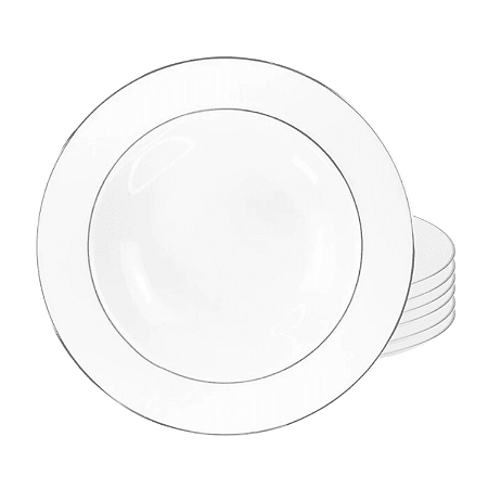 Jogo De Pratos Fundo 20,5cm Porcelana Kit 6 Peças Luxo Borda Prata Majesty Silver