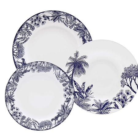 Aparelho De Jantar Jogo Pratos Porcelana Kit 12 Peças Toile Jouy Oxford