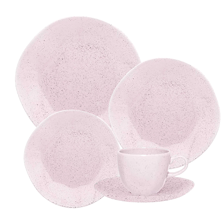 Aparelho De Jantar Jogo Pratos Chá Porcelana Kit 16 Peças Pink Sand Oxford Rosa