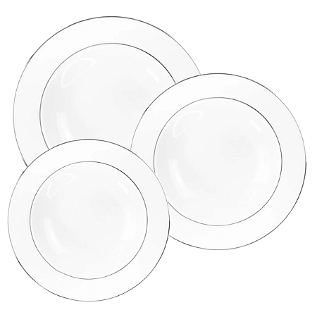 Aparelho De Jantar Jogo Pratos Porcelana Kit 12 Peças Borda Prata Majesty Silver