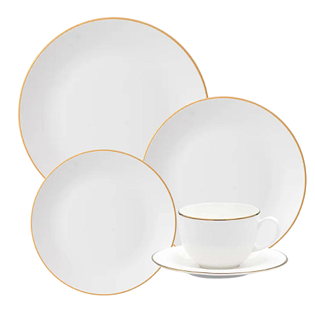 Aparelho Jogo De Jantar Porcelana Completo 24 Peças Borda Dourada Legacy Gold