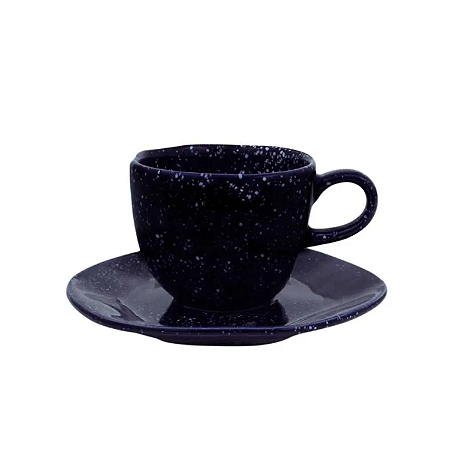 Xicara de Chá Café Com Pires Porcelana Ryo Safira 220ml Oxford Azul Marinho
