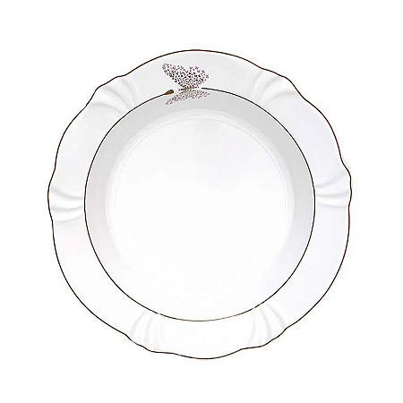 Prato Fundo Porcelana Luxo Borda Dourada 24cm Borboleta Mesa Posta Soleil Encantada