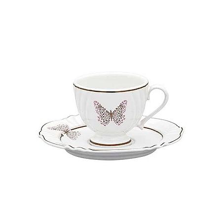 Xicara de Café Com Pires 75ml Porcelana Soleil Encantada Oxford Borboleta