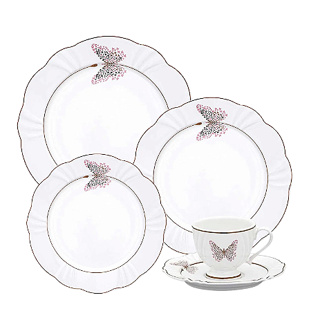 Aparelho De Jantar Chá Jogo Pratos Porcelana Kit 24 Peças Soilel Encantada Borboleta Oxford