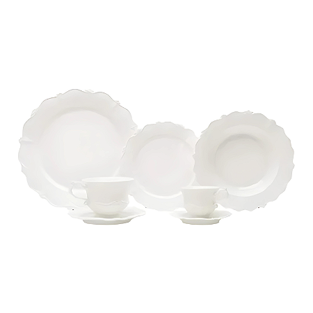 Aparelho Jogo De Jantar Chá Pratos Porcelana Completo 42 Peças Maldivas Branco