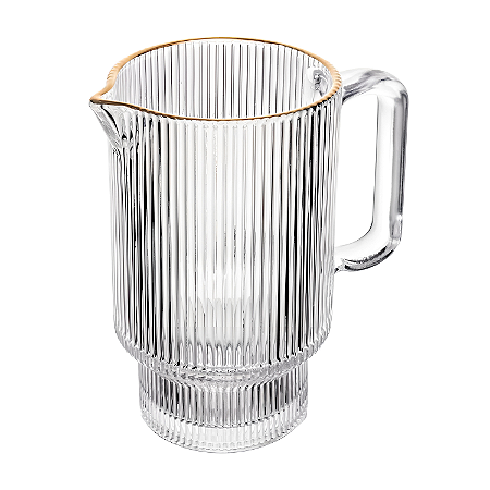 Jarra De Vidro Cristal Canelada Servir Suco Água 900ml Borda Dourada Luxo Wolff