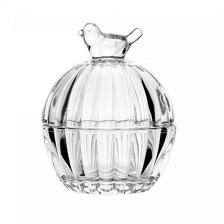 Potiche Pote Bomboniere Baleiro de Vidro Cristal Bird Pássaro Wolff Decorativo