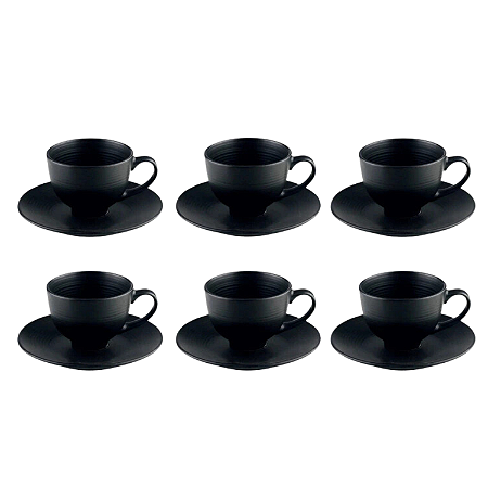 Jogo Xicaras de Café Com Pires 85ml Kit 6 Peças Cerâmica