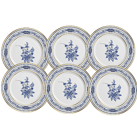 Jogo de Pratos Raso Cerâmica 29cm Kit 6 Peças Refeição Xangai Azul Alleanza Luxo
