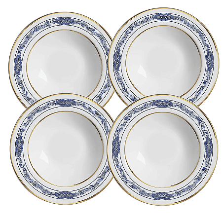 Jogo De Pratos Fundo Cerâmica 25cm Kit 4 Peças Sopa Xandai Azul Alleanza Luxo