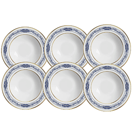 Jogo De Pratos Fundo Cerâmica 25cm Kit 6 Peças Sopa Xandai Azul Alleanza Luxo