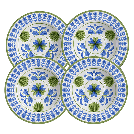 Jogo De Pratos Fundo Cerâmica 25cm Kit 4 Peças Sopa Naples Alleanza Florido