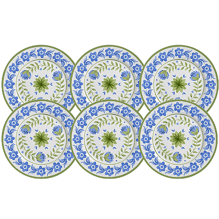 Jogo De Pratos Raso Jantar Cerâmica 29cm Kit 6 Peças Refeição Naples Alleanza Florido