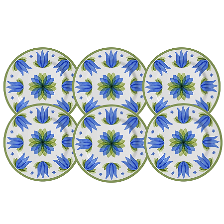 Jogo Pratos De Sobremesa Cerâmica 21cm Kit 6 Peças Naples Alleanza Florido