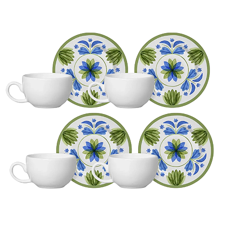 Jogo Xicaras de Café Com Pires 85ml Kit 4 Peças Cerâmica Naples Alleanza