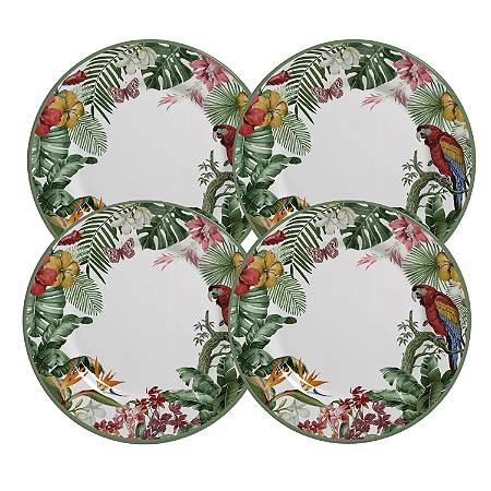Jogo De Pratos Raso Jantar Cerâmica 29cm Kit 4 Peças Refeição Paradiso Alleanza Tropical