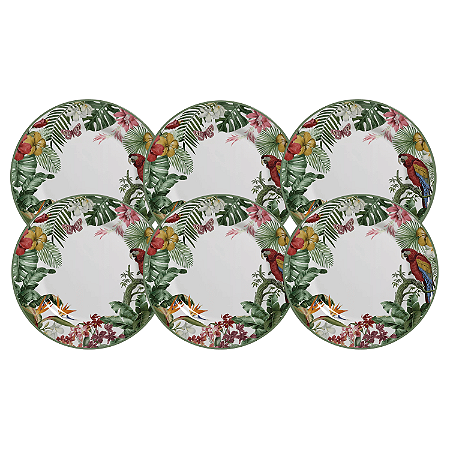Jogo De Pratos Raso Jantar Cerâmica 29cm Kit 6 Pecas Refeição Paradiso Alleanza Tropical