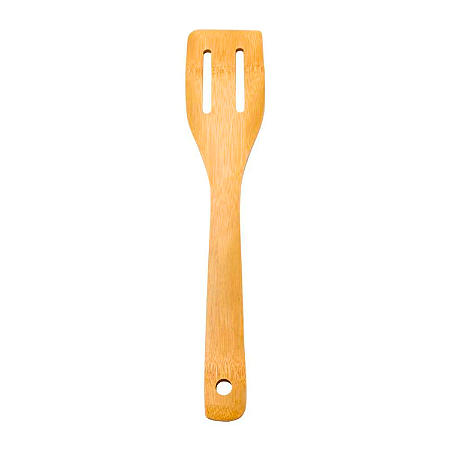 Espátula Vazada De Bambu 30cm Natural Orgânica Para Cozinha Reforçada