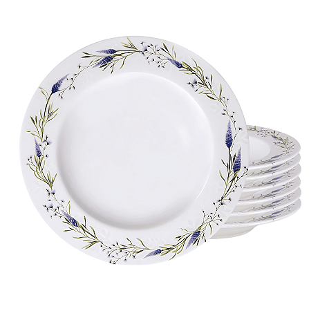 Jogo De Pratos Fundo 23cm Kit 6 Peças Porcelana Decorada Lilla Tramontina Massas