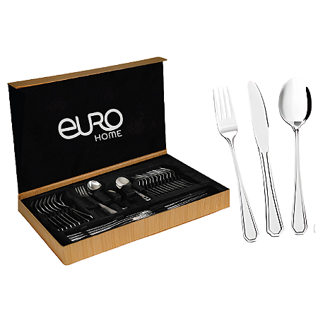 Faqueiro Jogo De Talheres Kit 42 Peças Aço Inox Com Caixa Estojo de Bambu Luxo
