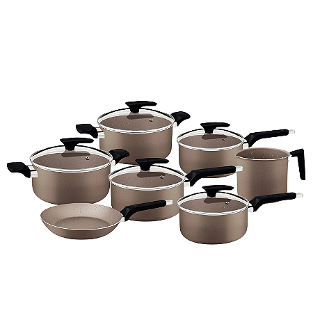 Jogo de Panelas Kit 7 Peças Antiaderente Tramontina Conjunto Milazzo Alumínio