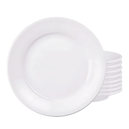 Jogo 8 Pratos Raso Tramontina 24cm Porcelana Branco Restaurante Buffet Hotel Bar Refeição