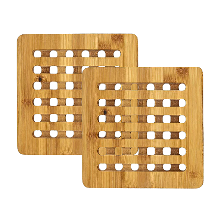 Kit 2 Descansos Protetor Apoio De Panela Bambu Quadrado 15cm Mesa Posta