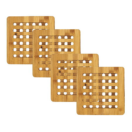 Kit 3 Descansos Protetor Apoio De Panela Bambu Quadrado 15cm Mesa Posta
