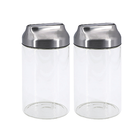 Kit 2 Potes Hermético Mantimentos de Vidro 960ml Tampa Inox Condimentos Organizador Alimentos