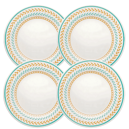 Jogo De Pratos Rasos Jantar Refeição Kit 4 Peças 24cm Cerâmica Louros Biona Oxford