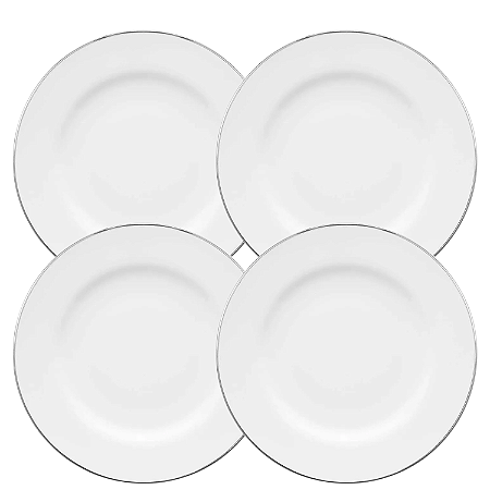 Jogo De Pratos Rasos Jantar Refeição Kit 4 Peças 28cm Borda Prata Porcelana Isabel Oxford