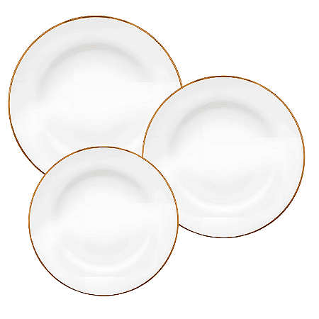 Jogo de Pratos Aparelho Jantar Kit 24 Peças Oxford Luxo Borda Dourada Filete Ouro Sofia