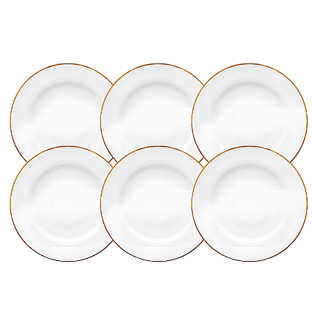 Jogo De Pratos Rasos Jantar Refeição Kit 6 Peças 28cm Borda Dourada Porcelana Sofia Oxford