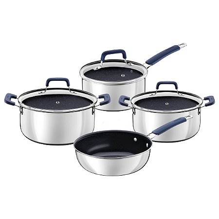 Jogo de Panelas Tramontina Antiaderente Cerâmico 4 Peças Fogão Indução Inox Romagna
