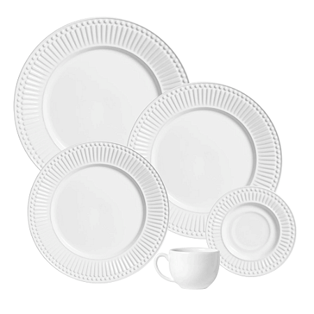 Aparelho de Jantar Jogo Pratos Kit 20 Peças Roma Branco Cerâmica Porto Brasil