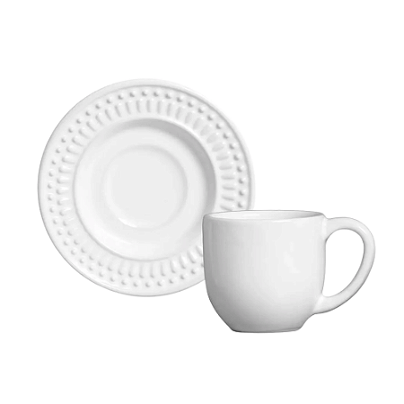 Xicara de Chá Café Com Pires 160ml Cerâmica Roma Branco Porto Brasil