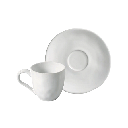 Xicara de Chá Café Com Pires 120ml Cerâmica Orgânico New White Branco Porto Brasil