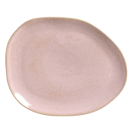 Prato Raso Jantar Refeição 31cm Oval Orgânico Litchi Rosa Cerâmica Porto Brasil