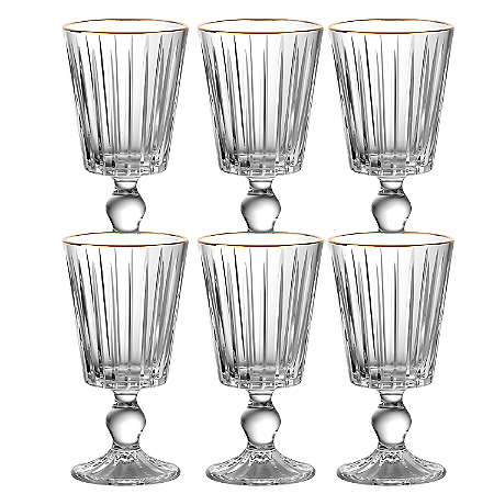Kit 6 Taças Soho Vinho Água em Cristal Ecológico com Borda Dourada 330ml FULLFIT
