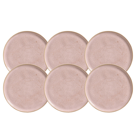 Jogo De Pratos Raso Jantar Refeição 27,5cm Kit 6 Peças Bio Litchi Rosa Cerâmica Porto Brasil