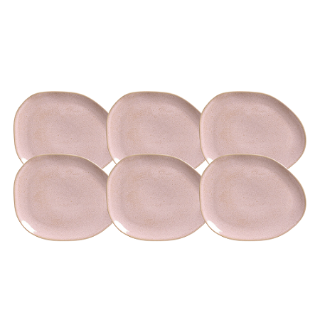 Jogo De Pratos De Sobremesa 31cm Kit 6 Peças Oval Orgânico Litchi Cerâmica Porto Brasil