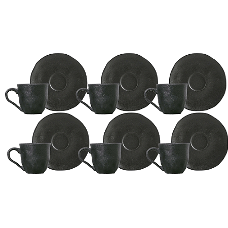 Jogo De Xicaras Café Chá Com Pires 120ml Kit 6 Peças Cerâmica Orgânico Carbon Porto Brasil