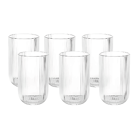 Jogo 6 Copos De Vidro Para Água Sucos 420ml Canelado Mimo Style
