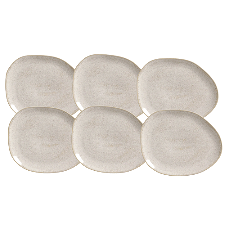 Jogo De Pratos Sobremesa 22,5cm Kit 6 Peças Oval Orgânico Latte Cerâmica Porto Brasil
