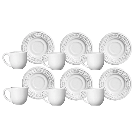 Jogo De Xicaras Café Com Pires 72ml Kit 6 Peças Cerâmica Madeleine Branco Porto Brasil