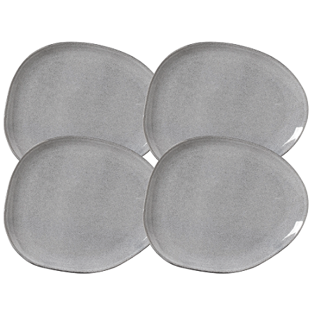 Jogo De Pratos Sobremesa 22,5cm Kit 4 Peças Oval Orgânico Dust Cerâmica Porto Brasil