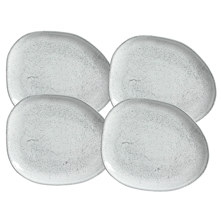 Jogo De Pratos Sobremesa 22,5cm Kit 4 Peças Oval Orgânico Echo Cerâmica Porto Brasil